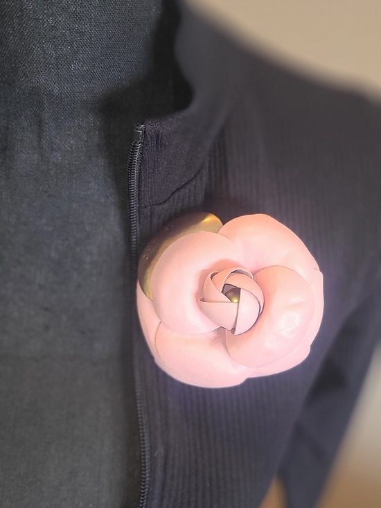 CHANEL Jewelry - CHANEL Blush Pink Camellia Brooch with Gold-Tone Detail
